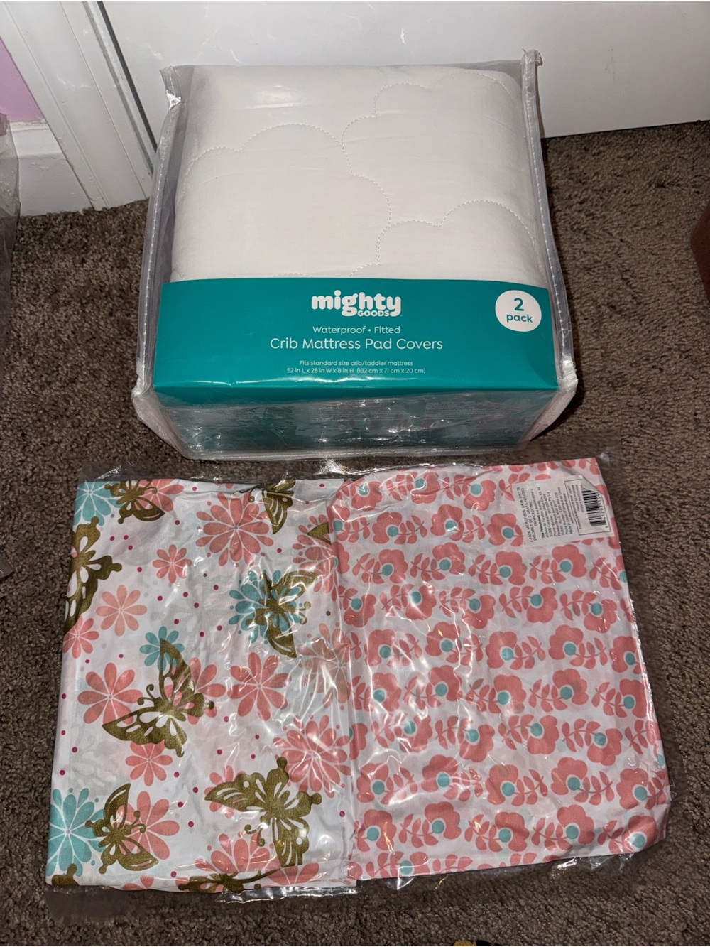 White Waterproof Crib Mattress Pad Covers - 2 Pack and 2 crib sheets